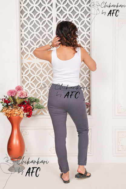 AINA EMBROIDERY STRETCHABLE DESIGN LYCRA RIB PANT